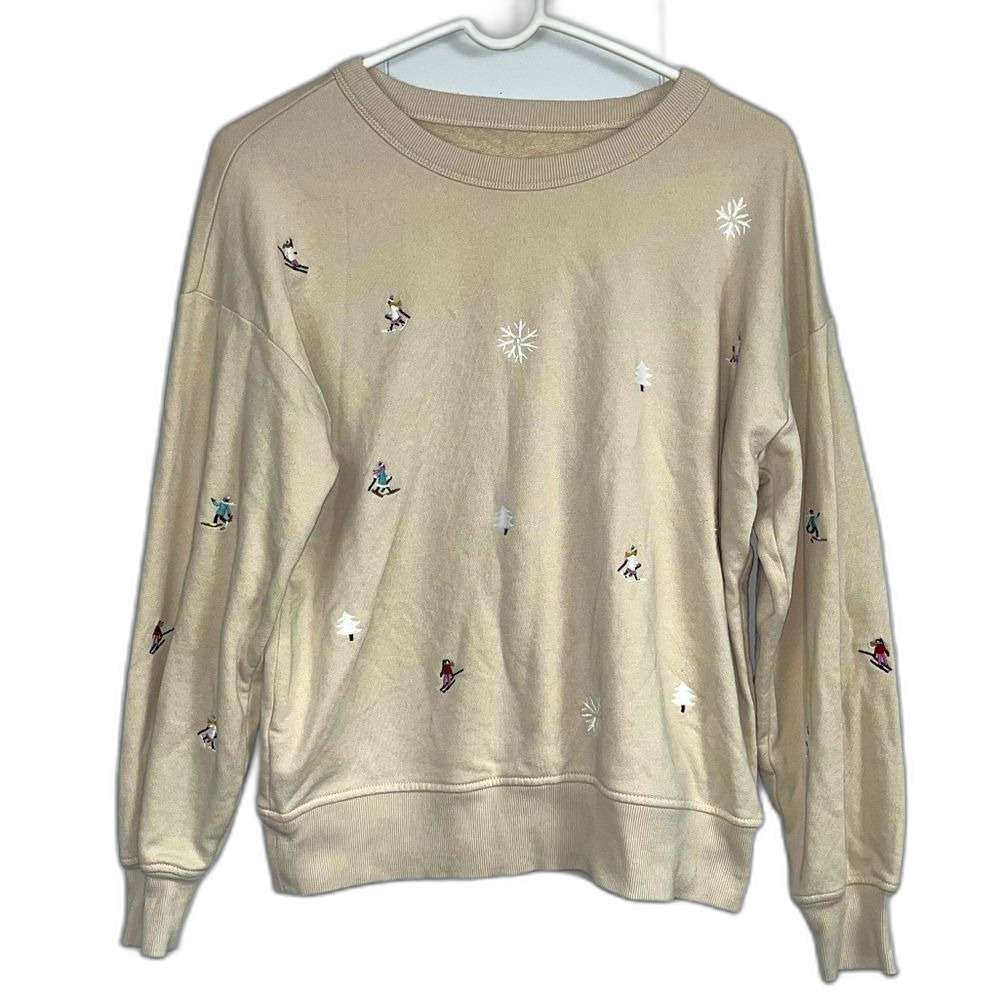 Lou & Grey for Loft Ivory Snow Ski and Snowboard Pullover Sweatshirt Size Small